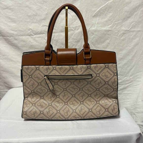 Dasein women's top handle monogram satchel bag in brown. - Picture 4 of 10